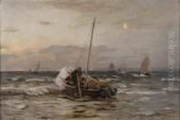 Heimkehrende Fischerboote. Oil Painting by Eugene Gustav Ducker