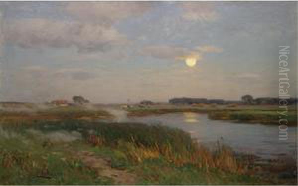 Moonrise Oil Painting by Eugene Gustav Ducker