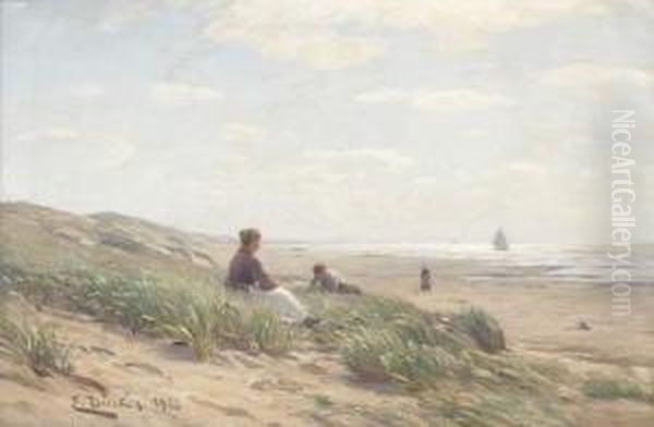 Figures On A Beach Oil Painting by Eugene Gustav Ducker