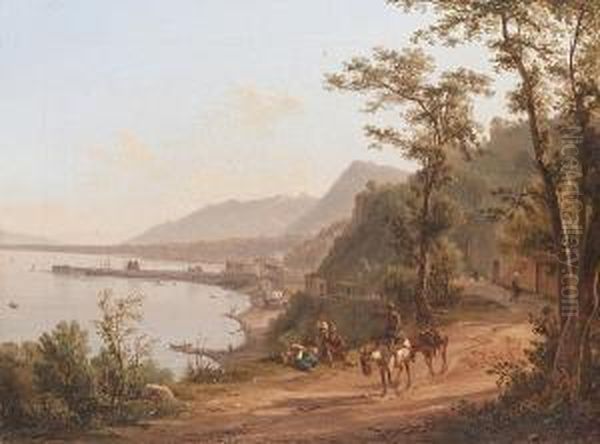 Figures On A Coastal Road, Castellammare Di Stabia Oil Painting by Teodoro Duclere