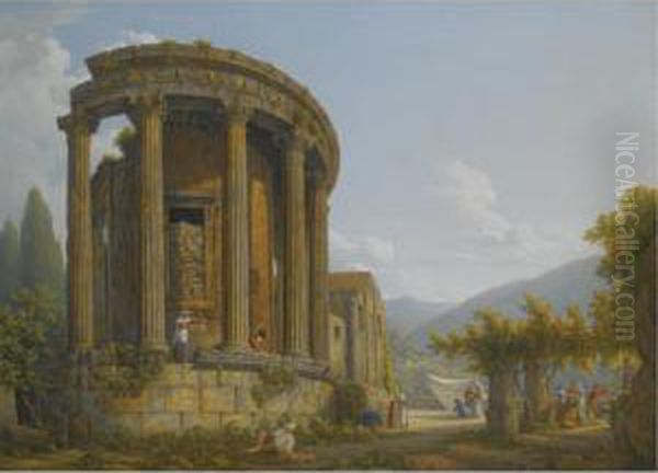 Tivoli, A View Of The Temple Of The Sibyl Oil Painting by Abraham Louis R. Ducros