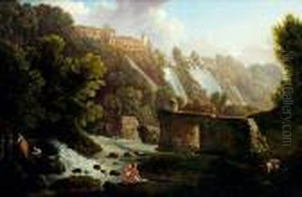 Vue Des Cascatelles De Tivoli Et De La Villa De Mecene Oil Painting by Abraham Louis R. Ducros