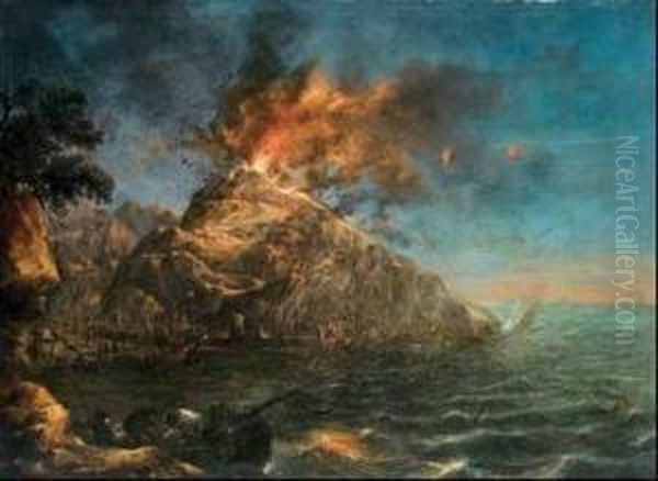 Veduta Dell'eruzione Di Un Vulcano Oil Painting by Abraham Louis R. Ducros