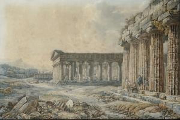 The Temple Of Apollo, Paestum Oil Painting by Abraham Louis R. Ducros