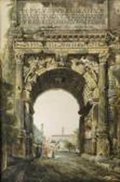 Vue D'un Arc De Triomphe Oil Painting by Abraham Louis R. Ducros