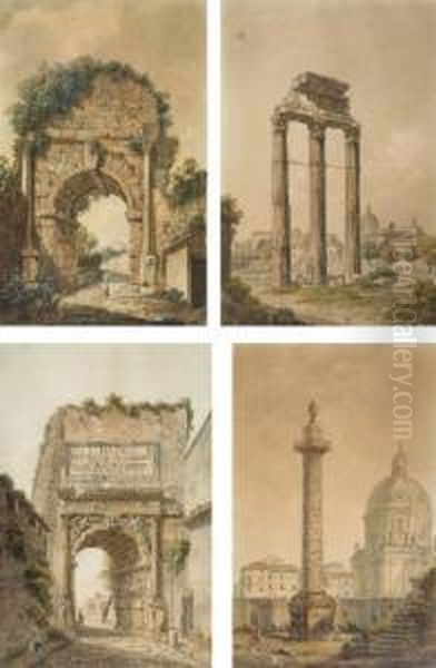 Quatre Vues De Rome: La Colonne 
Trajane; Le Temple De Jupiter; L'arc De Titus; Et L'arc De Trajan Oil Painting by Abraham Louis R. Ducros