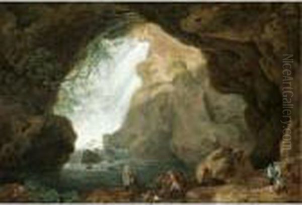 A View Of Neptune's Grotto At Tivoli Oil Painting by Abraham Louis R. Ducros