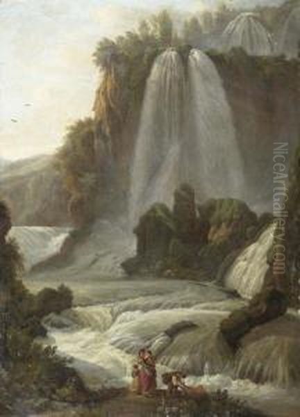 The Waterfalls Of Tivoli. 1783. Oil Painting by Abraham Louis R. Ducros