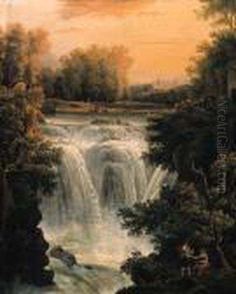 Une Cascade Oil Painting by Abraham Louis R. Ducros