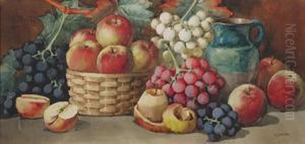 Apples, Grapes And A Jug On A Table Oil Painting by Arthur Dudley