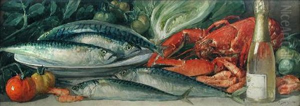 Still Life Of A Lobster Oil Painting by Arthur Dudley