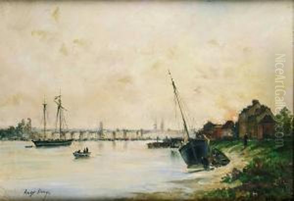 Vue Du Port De Rouen Oil Painting by Ernest Ange Duez