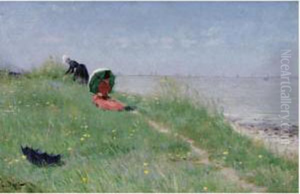 A Day At The Seaside Oil Painting by Ernest Ange Duez