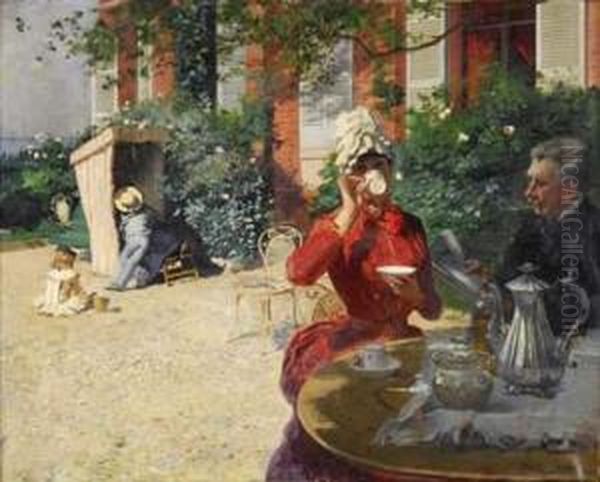 Le Dejeuner Sur La Terrasse, Villerville 1886 Oil Painting by Ernest Ange Duez