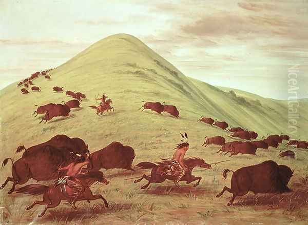 Sioux Indians hunting buffalo, 1835 Oil Painting by George Catlin