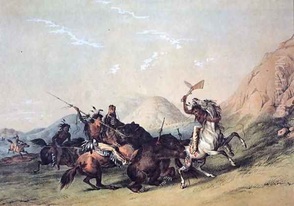 Native Americans killing a bear Oil Painting by George Catlin