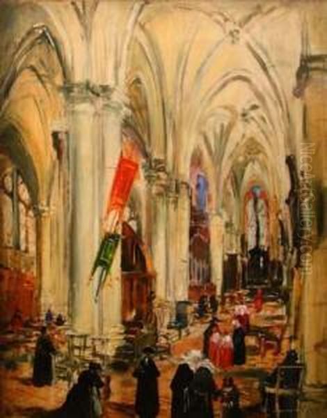 Dans L'eglise Oil Painting by Jacques-Edouard Dufeu