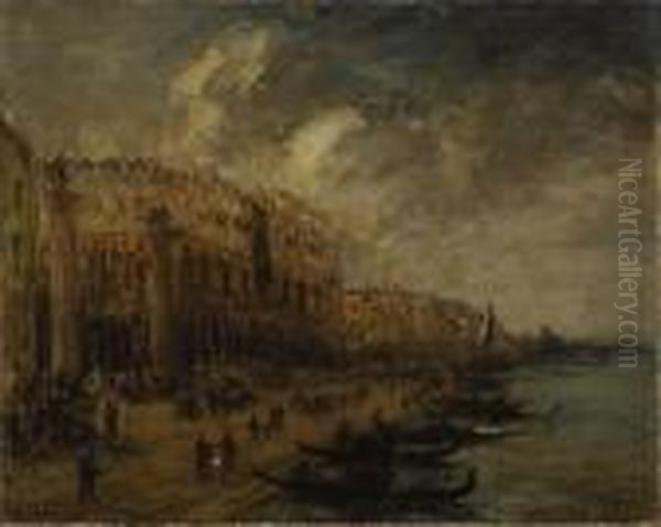 Gondoles A Quai Devant Le Palais Des Doges Oil Painting by Jacques-Edouard Dufeu