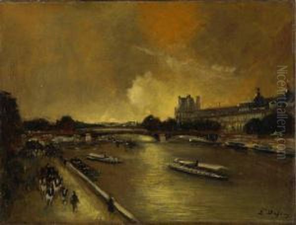 Les Quais Pres Du Louvre Oil Painting by Jacques-Edouard Dufeu