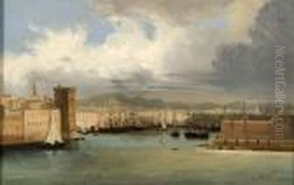 L'entree Du Port De Marseille. Vue Prise Des Jardins Du Pharo Oil Painting by Jacques-Edouard Dufeu