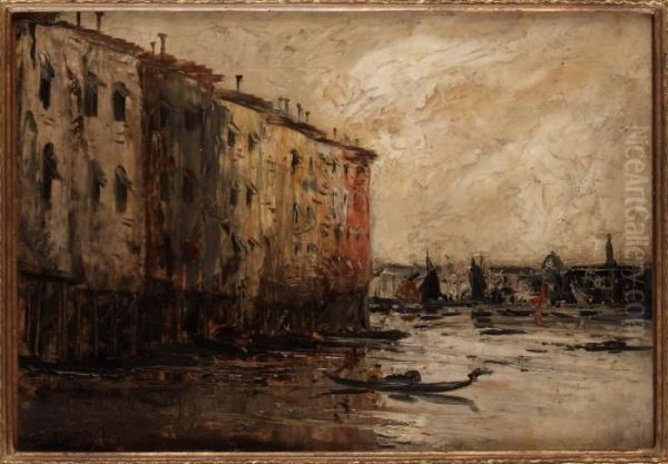 Venetianskt Kanalmotiv Oil Painting by Jacques-Edouard Dufeu