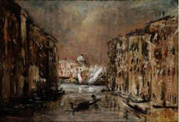 Gondoles Sur Le Grand Canal De Venise Oil Painting by Jacques-Edouard Dufeu