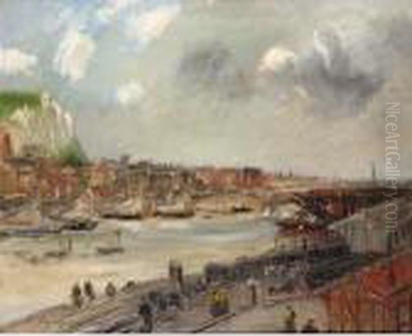 View Of A Port Oil Painting by Jacques-Edouard Dufeu