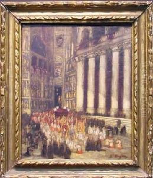 Procession In The Cathedral Oil Painting by Jacques-Edouard Dufeu