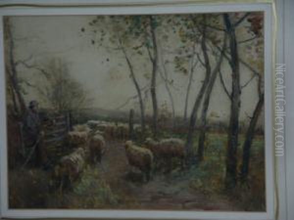 Moving Sheep Oil Painting by John Robert Keitley Duff