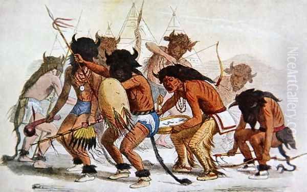 Sioux Buffalo Dance Oil Painting by George Catlin