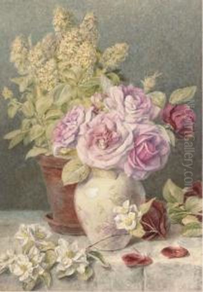 Giant Mignionette And Roses Oil Painting by Mary Elizabeth Duffield