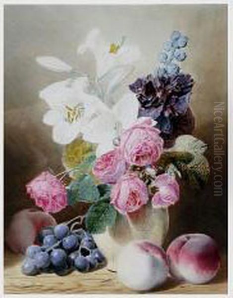 Still Life With Roses, Lilies, Grapes And Peaches Oil Painting by Mary Elizabeth Duffield