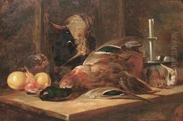 Still Life Of Dead Game And Fruit Resting On A Table Oil Painting by William Duffield