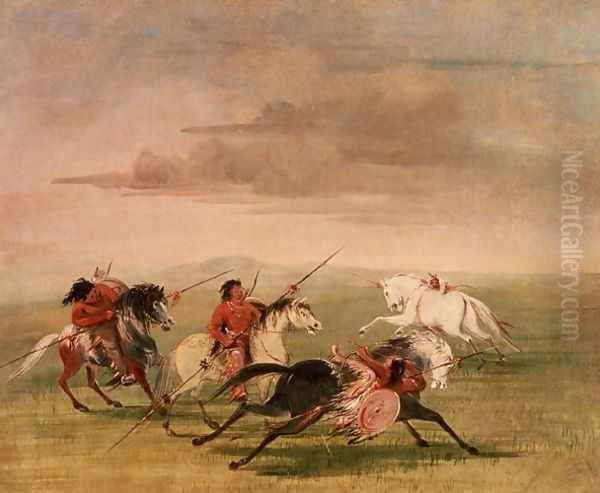 Red Indian Horsemanship Oil Painting by George Catlin