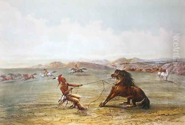 Osage hunters catching wild horses Oil Painting by George Catlin