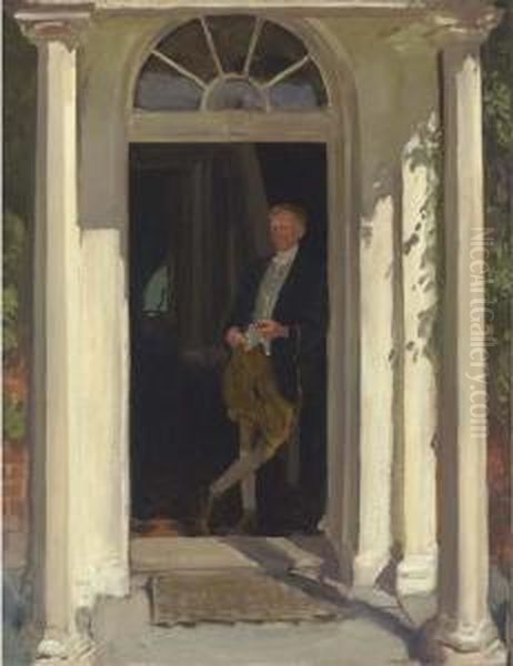 A Gentleman With His Pipe Standing In A Doorway Oil Painting by Thomas Cantrell Dugdale