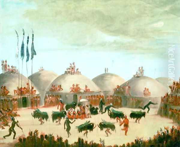 Buffalo Bull dance of the Mandan tribe Oil Painting by George Catlin