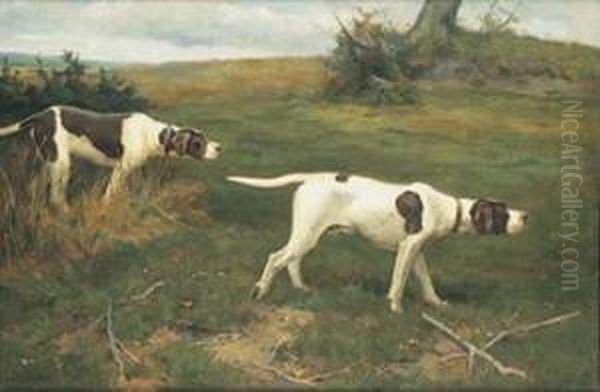 English Pointers On The Hunt Oil Painting by Alfred Duke