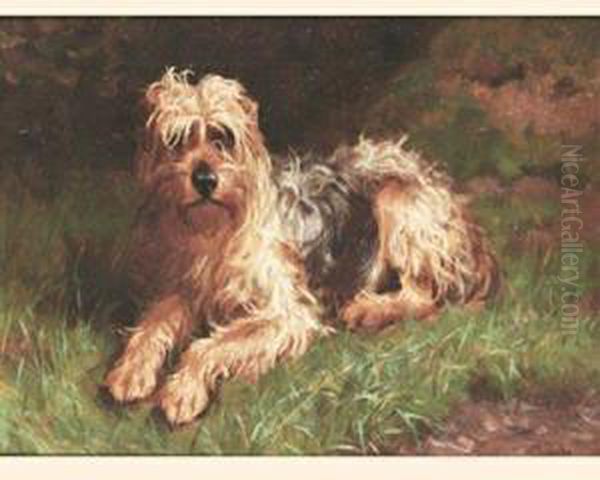 A Terrier In A Landscape Oil Painting by Alfred Duke