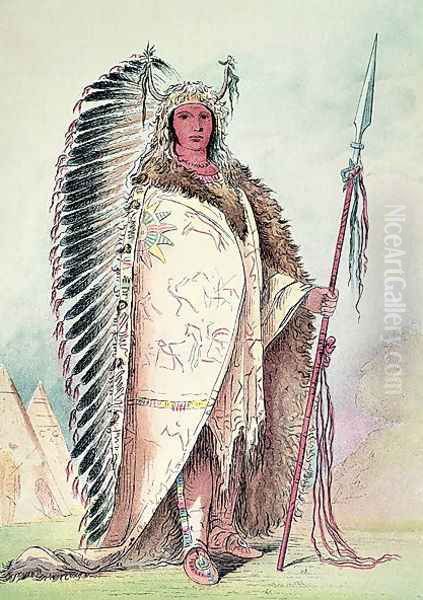 Sioux chief, 'The Black Rock' Oil Painting by George Catlin