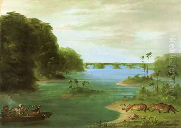 A Jaguar Hunt, Brazil Oil Painting by George Catlin