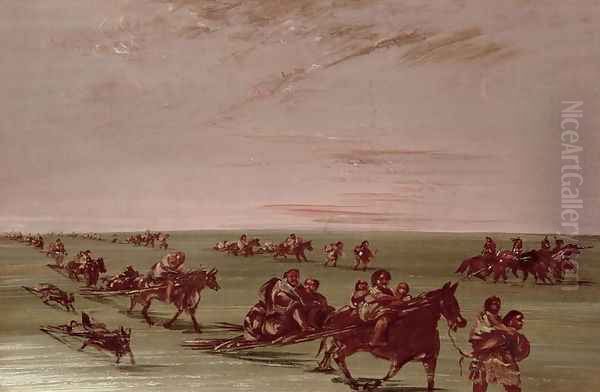 Red Indians using the Travois Oil Painting by George Catlin