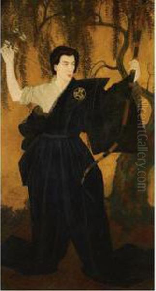 Full Length Oil Portrait Of Michio Ito Oil Painting by Edmund Dulac