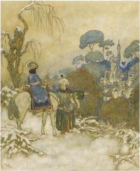 Soon They Caught Sight Of The Castle In The Distance. Oil Painting by Edmund Dulac