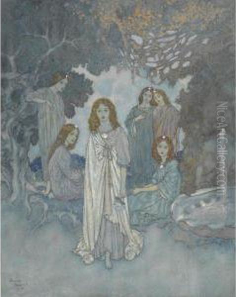 The Fairy Of The Garden Now Advanced To Meet Them... Oil Painting by Edmund Dulac