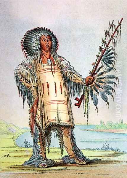 Mandan Indian Ha-Na-Tah-Muah, Wolf chief Oil Painting by George Catlin