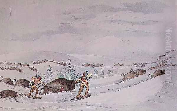 Hunting buffalo on snow-shoes Oil Painting by George Catlin