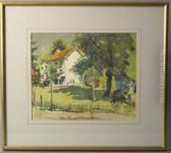 Country Farm Oil Painting by John J. Dull