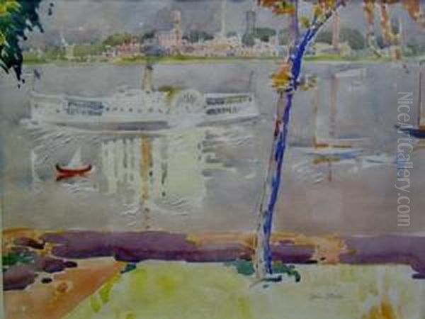 Paddle Steamer Oil Painting by John J. Dull