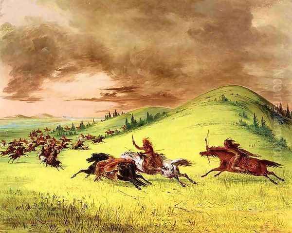 Battle between Sioux and Sauk and Fox Oil Painting by George Catlin